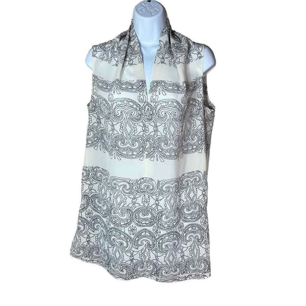 Cabi Gray & White Scrollwork Sleeveless Top Size Small